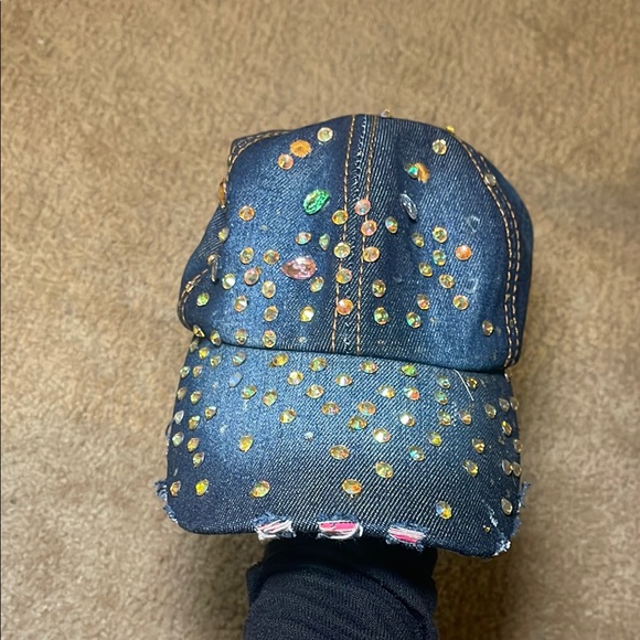 Denim Cap with Colorful Rhinestones - Picture 1 of 4